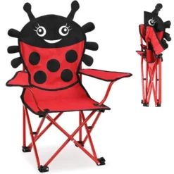 Deuba 2X Chaises Pliables Pour Enfant Motif Coccinelle Couleur Rouge/Noir Intérieur Extérieur Jardin Camping Plage