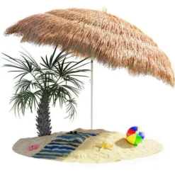 Parasol Inclinable Hawaii 195 Cm Parasol De Plage Ø 160 Cm Réglable Jardin Terrasse Extérieur-Nature