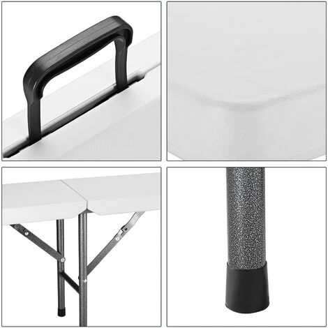 2x Bancs Pliables En Plastique Blanc 180cm Pour Jardin Fêtes Camping Pique-nique Anniversaire – Image 4