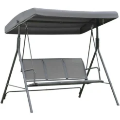 OUTSUNNY Balancelle De Jardin 3 Places Grand Confort Toit Inclinaison Réglable Assise Et Dossier Ergonomique Acier Textilène Gris