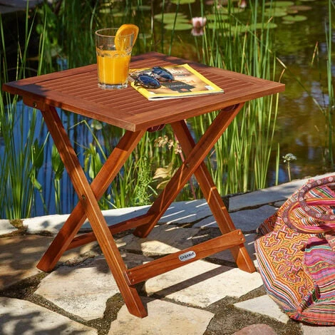 CASARIA® Table D'appoint Pliante En Bois D'acacia 70x70x73cm Table Basse Carrée Pliable Extérieur Jardin Camping – Image 3