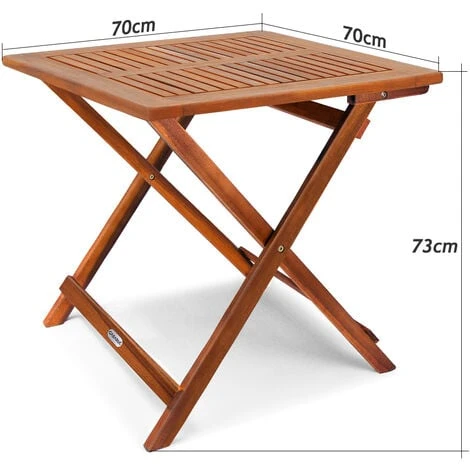 CASARIA® Table D'appoint Pliante En Bois D'acacia 70x70x73cm Table Basse Carrée Pliable Extérieur Jardin Camping – Image 4