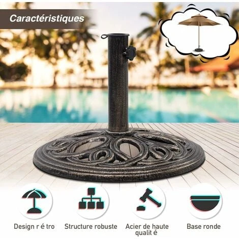 COSTWAY Base De Parasol Support De Parasol En Fonte Solide Pour Colonne De Parapluie 38mm/48mm Intérieure Et Extérieure – Image 2