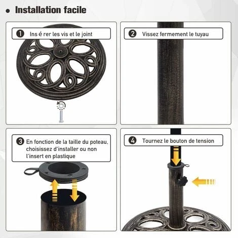 COSTWAY Base De Parasol Support De Parasol En Fonte Solide Pour Colonne De Parapluie 38mm/48mm Intérieure Et Extérieure – Image 3