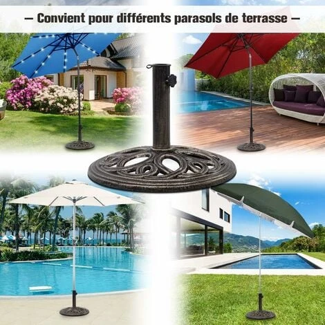 COSTWAY Base De Parasol Support De Parasol En Fonte Solide Pour Colonne De Parapluie 38mm/48mm Intérieure Et Extérieure – Image 4