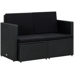 Canapé De Jardin à 2 Places Avec Coussins Noir Résine Tressée VidaXL