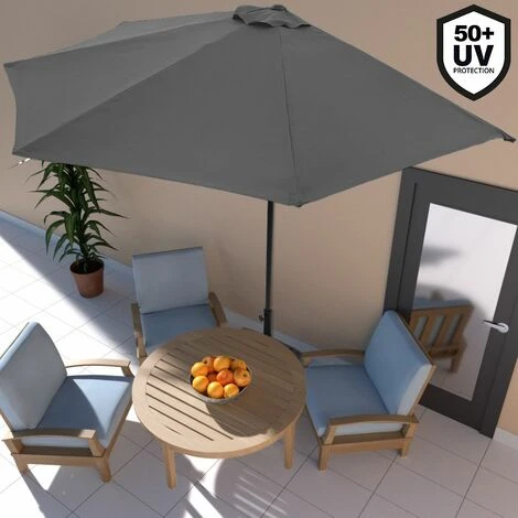 Demi-parasol De Jardin Ø270 Cm Parasol De Balcon Terrasse Avec Manivelle Toile Hydrofuge Protection UV 50+ Anthracite – Image 2