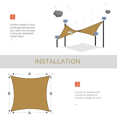 OUTSUNNY Voile D'ombrage Toile Solaire Rectangulaire 6L X 4l M HDPE Jaune – Image 5