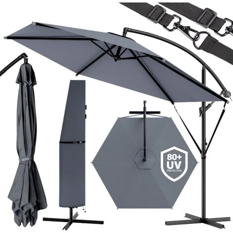 KINGSLEEVE® Parasol Déporté Inclinable Ø 330 Cm Pare-soleil En Aluminium Avec Manivelle Protection UV 40+ Jardin Extérieur Anthracite