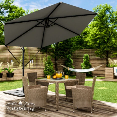 KINGSLEEVE® Parasol Déporté Inclinable Ø 330 Cm Pare-soleil En Aluminium Avec Manivelle Protection UV 40+ Jardin Extérieur Anthracite – Image 2