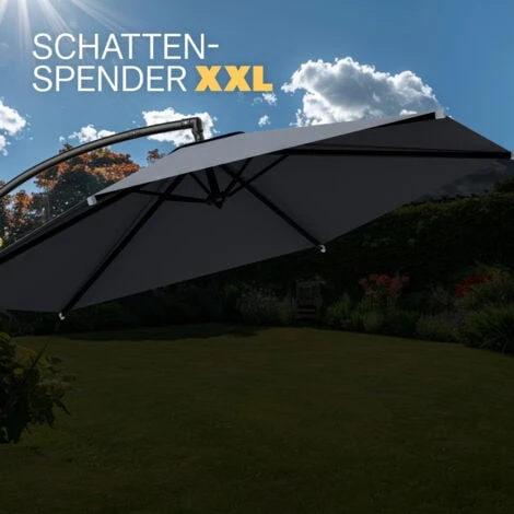 KINGSLEEVE® Parasol Déporté Inclinable Ø 330 Cm Pare-soleil En Aluminium Avec Manivelle Protection UV 40+ Jardin Extérieur Anthracite – Image 4