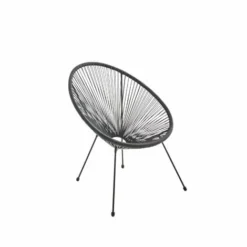 Fauteuil ACAPULCO Forme D'oeuf - Noir - Fauteuil 4 Pieds Design Rétro. Cordage Plastique. Intérieur / Extérieur