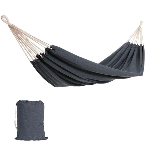 Hamac 210x150 Cm Charge Max 300kg Toile Suspendu Extérieur Pour Jardin Camping Couchette Résistante Aux Intempéries Gris – Image 5