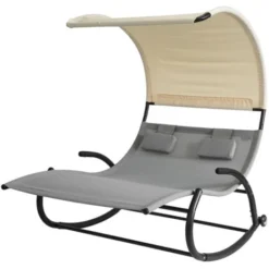 Bain De Soleil Transat à Bascule 2 Places Avec Auvent Et 2 Roulettes,SoBuy OGS50-HG