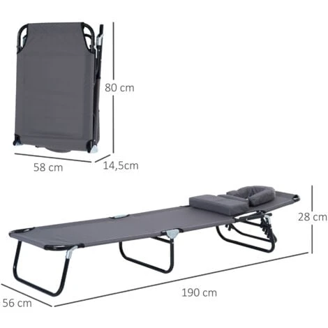 OUTSUNNY Transat De Jardin Chaise Longue Pliante Bain De Soleil Pour Lecture Gris – Image 3