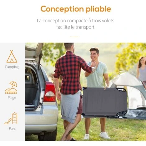 OUTSUNNY Transat De Jardin Chaise Longue Pliante Bain De Soleil Pour Lecture Gris – Image 5