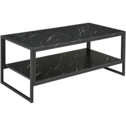 HOMCOM Table Basse Style Moderne Avec 2 Étagères 106 X 50 X 47 Cm Noir