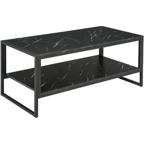 HOMCOM Table Basse Style Moderne Avec 2 Étagères 106 X 50 X 47 Cm Noir