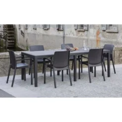 Table D'extérieur Rectangulaire Extensible, Made In Italy, Couleur Anthracite, Dimensions 150 X 72 X 90 Cm (extensible Jusqu'à 220 Cm)