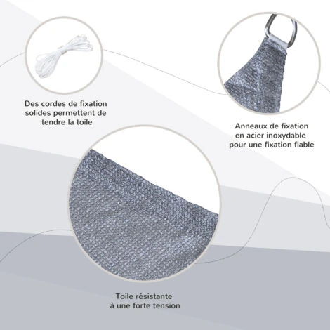 OUTSUNNY Voile D'ombrage Rectangulaire 6L X 4l M HDPE Gris – Image 5