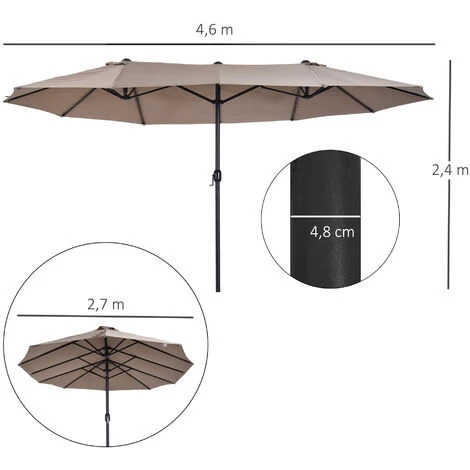 OUTSUNNY Parasol De Jardin XXL Parasol Grande Taille 4,6L X 2,7l X 2,4H M Ouverture Fermeture Manivelle Acier Polyester Haute Densité Marron – Image 3