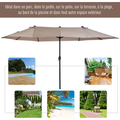 OUTSUNNY Parasol De Jardin XXL Parasol Grande Taille 4,6L X 2,7l X 2,4H M Ouverture Fermeture Manivelle Acier Polyester Haute Densité Marron – Image 5