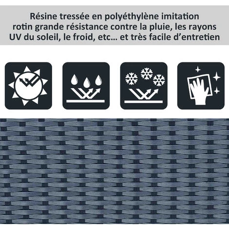 OUTSUNNY Table Basse De Jardin Plateau Verre Trempé 5 Mm Rotin Tressé 85 X 50 X 39cm Max. 50 Kg Noir – Image 4