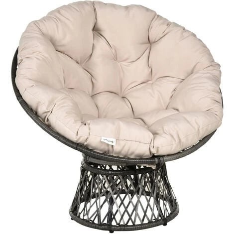 OUTSUNNY Fauteuil Rond De Jardin Fauteuil Papasan Pivotant Grand Confort Ø 97 X 90H Cm Grand Coussin Fourni Polyester Résine Tressée Crème