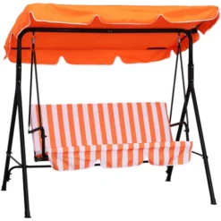 OUTSUNNY Balancelle De Jardin 3 Places Toit Inclinaison Réglable Coussins Assise Et Dossier 1,72L X 1,1l X 1,52H M Acier Noir Polyester Orange