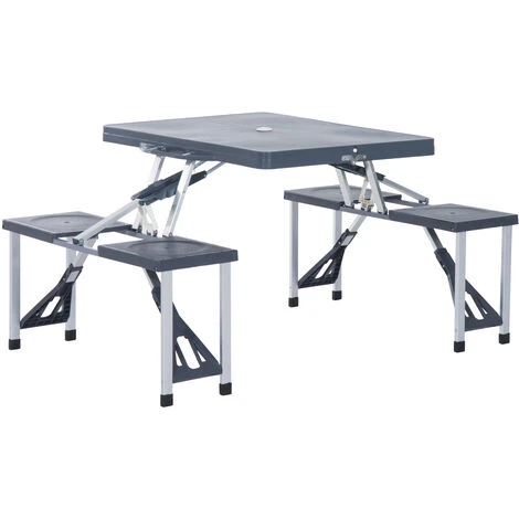 OUTSUNNY Table De Camping Pique Nique Pliante Portable 4 Personnes Aluminium Plastique Gris Foncé