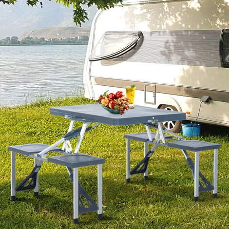 OUTSUNNY Table De Camping Pique Nique Pliante Portable 4 Personnes Aluminium Plastique Gris Foncé – Image 2