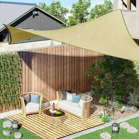OUTSUNNY Voile D'ombrage Carré 3 X 3 M Polyéthylène Haute Densité Résistant Aux UV Coloris Sable – Image 2