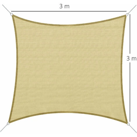 OUTSUNNY Voile D'ombrage Carré 3 X 3 M Polyéthylène Haute Densité Résistant Aux UV Coloris Sable – Image 3