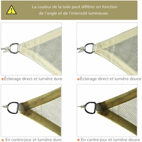 OUTSUNNY Voile D'ombrage Carré 3 X 3 M Polyéthylène Haute Densité Résistant Aux UV Coloris Sable – Image 5