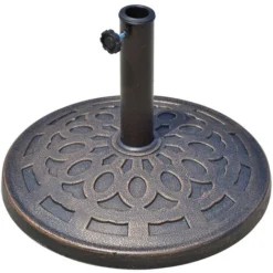 OUTSUNNY Pied De Parasol Base De Lestage Parasol Rond Résine Imitation Fonte Motif Rosace Ø 49 Cm Poids Net 12 Kg Bronze