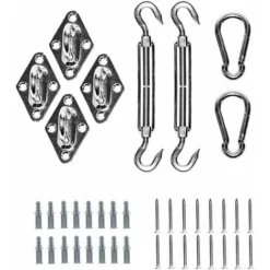 LITZEE Kit De Fixation Voile D'ombrage - Acier Inoxydable 304 Kit Accessoires De Fixation De Matériel Pour Voile D'ombrage, Toile D'ombrage Triangulaire, Carré
