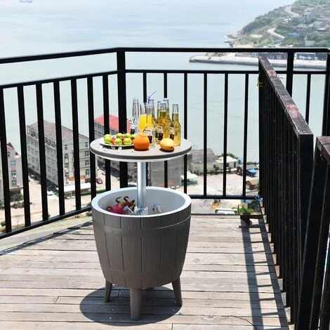 Glacière Table D'Appoint Pour Jardin En Résine Cosmopolitan Beige Gardiun 37 L 48,5x48,5x57/82 Cm – Image 2