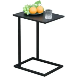 HOMCOM Table Basse Table D'appoint Guéridon Bout De Canapé Intérieur Extérieur Métal époxy Noir