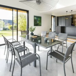 Table Piazza Extensible 8 Personnes Anthracite/graphite - Avec Rallonge