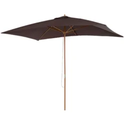 OUTSUNNY Parasol Droit Hexagonal Bois Polyester Haute Densité 2,95 X 2 X 2,55 M Chocolat