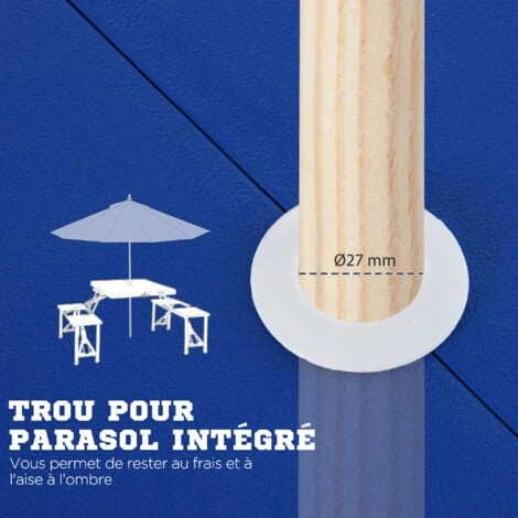 HOMCOM Table De Camping Pique-nique Pliante Portable En Plastique Avec 4 Sieges Bleu – Image 5