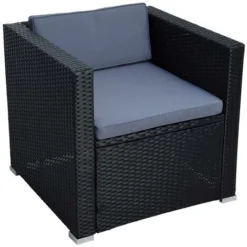 Fauteuil De Jardin Avec Coussins En Polyrotin Noir