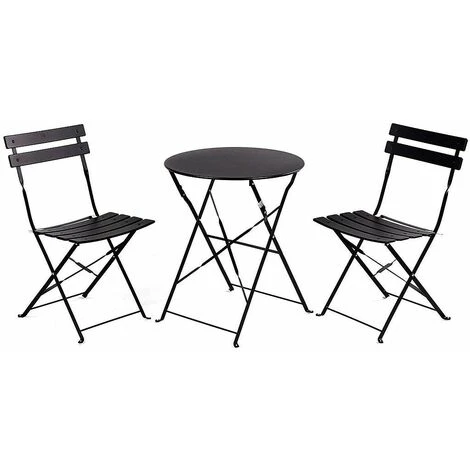 Ensemble Bistrot 2 Chaises + Table Pliante Pour Le Jardin, Le Balcon, La Varanda Et La Terrasse - Ensemble De Mobilier D'exterieur En Acier Inoxydable. Couleur Noire
