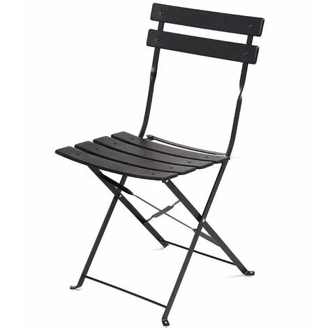 Ensemble Bistrot 2 Chaises + Table Pliante Pour Le Jardin, Le Balcon, La Varanda Et La Terrasse - Ensemble De Mobilier D'exterieur En Acier Inoxydable. Couleur Noire – Image 2