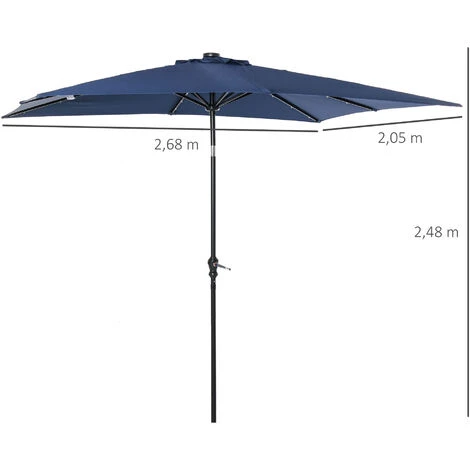 OUTSUNNY Parasol Lumineux Rectangulaire Inclinable Dim. 2,68L X 2,05l X 2,48H M Parasol LED Solaire Métal Polyester Haute Densité Bleu – Image 3