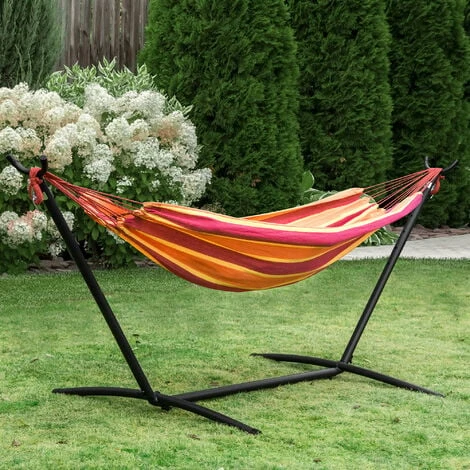 OUTSUNNY Hamac De Jardin Avec Support En Métal époxy Hamac Sur Pied 1 Place Charge Max. 120 Kg Sac Transport Rouge – Image 2
