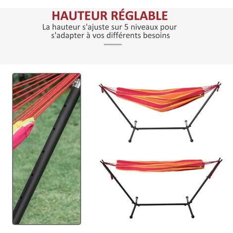 OUTSUNNY Hamac De Jardin Avec Support En Métal époxy Hamac Sur Pied 1 Place Charge Max. 120 Kg Sac Transport Rouge – Image 4