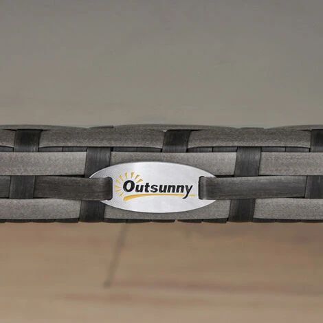 OUTSUNNY Table Basse De Jardin Plateau Verre Trempé 5 Mm Résine Tressée Imitation Rotin Gris – Image 4