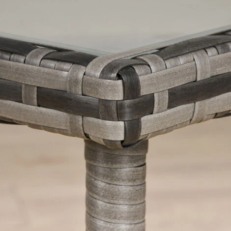 OUTSUNNY Table Basse De Jardin Plateau Verre Trempé 5 Mm Résine Tressée Imitation Rotin Gris – Image 5