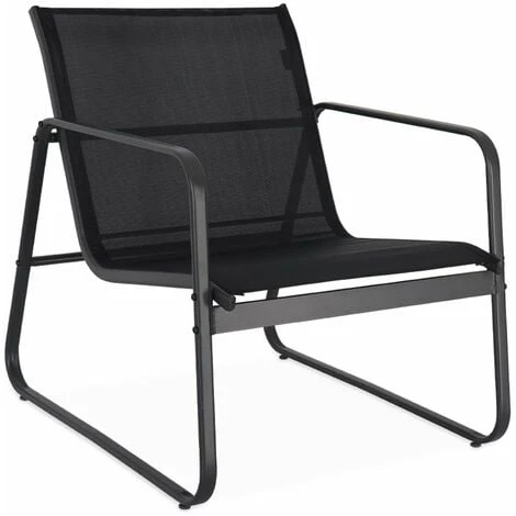 Salon De Jardin En Métal Et Textilène Pour 4 Personnes. Gris Foncé Et Noir. Design – Image 5